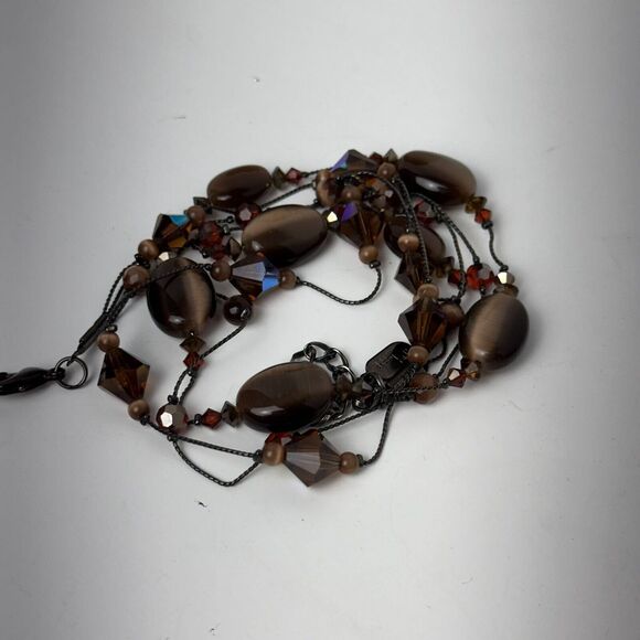 Dabby Reid Copper Tone Chain Beaded Statement Necklace Multi Strand Jewelry - Picture 16 of 16